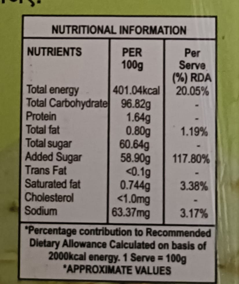Flora China Grass Mix Kesar Pista Flavour nutrition facts panel