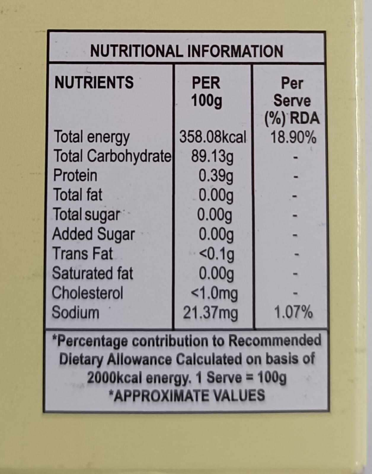 Flora Corn Flour nutrition facts and nutritional information label