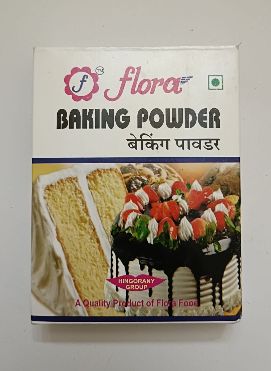 Flora Baking Powder for baking soft cakes, fluffy muffins, cookies, pancakes, biscuits and other baked goods. Premium quality double action baking powder made in India.
